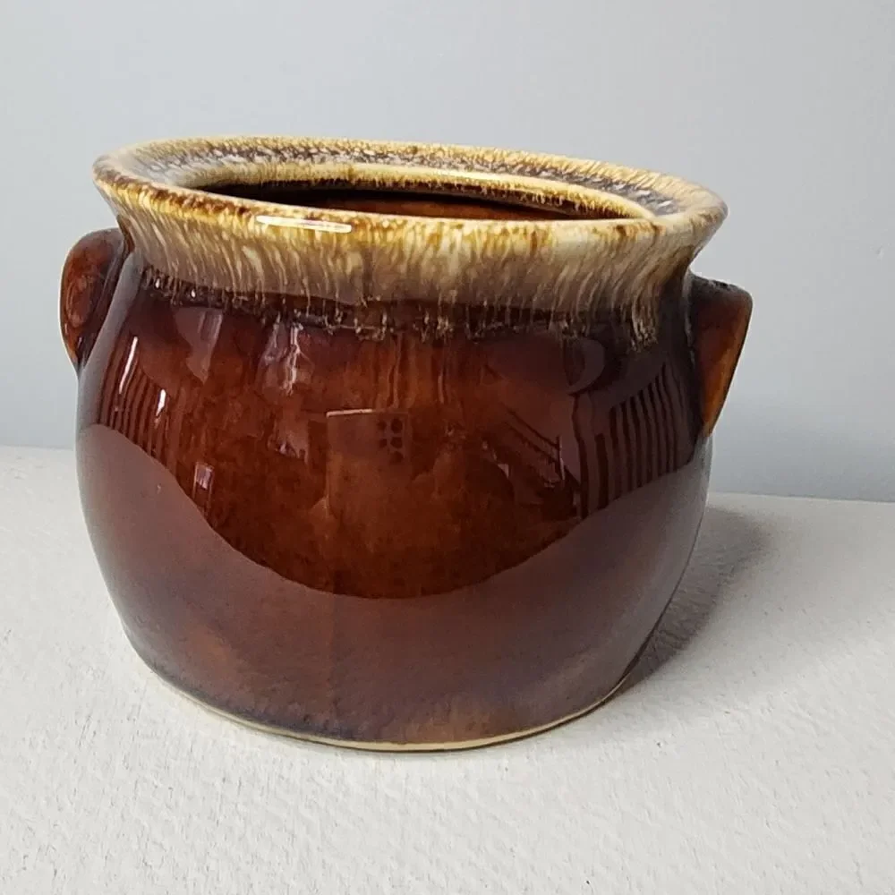 Vintage Hull Pottery Brown Drip Oven Proof Individual Bean Pot No Lid